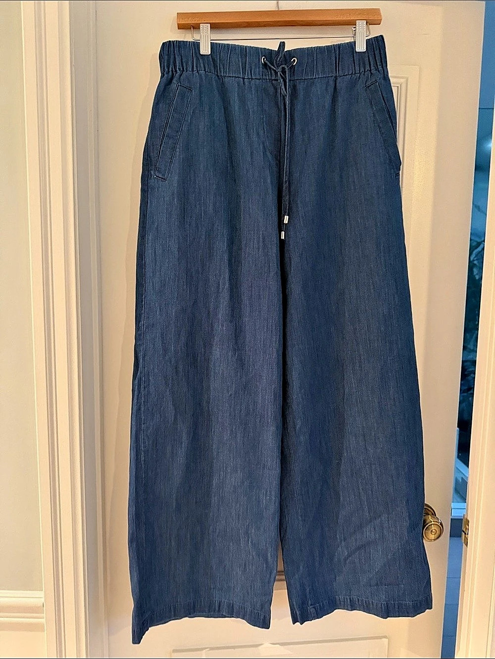 Zara Wide-leg drawstring pants Cotton Pants in Blue Size Medium Like